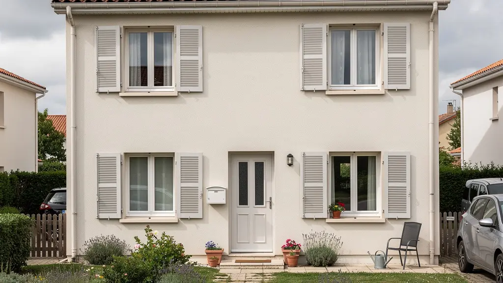 Vue extérieure maison française montrant portes et fenêtres vulnérables pour équipements sécurité